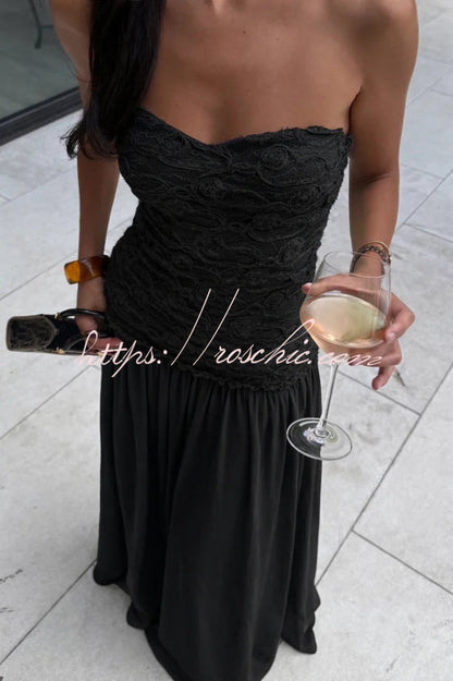 Stylish Three-dimensional Floral Chiffon Patchwork Strapless Elegant Maxi Dress