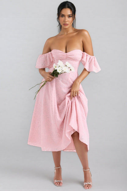 Kinsle Pink Floral Jacquard Midi Dress