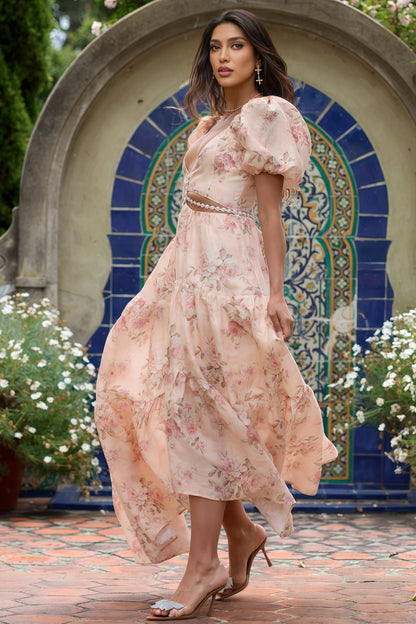 Orlana Printed High Split V-Neck Maxi Dress