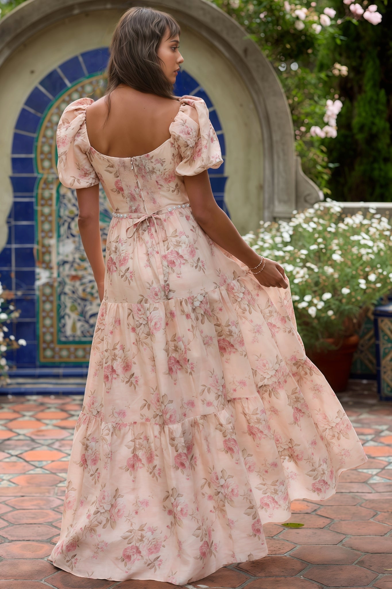 Orlana Printed High Split V-Neck Maxi Dress