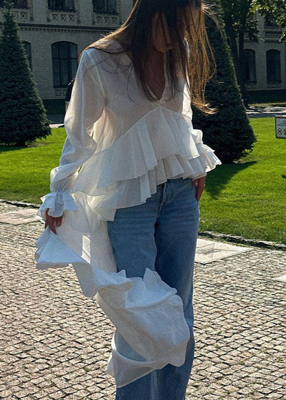 Cascade Drama - Long Ruffle High-Low Blouse
