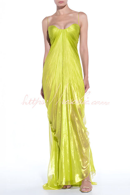 Victoria Shimmering and Flowing Pleated Fabric Back Lace-up Drape Maxi Dress