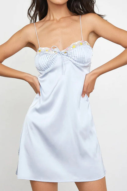 Emmylou Light Blue Halter Mini Dress