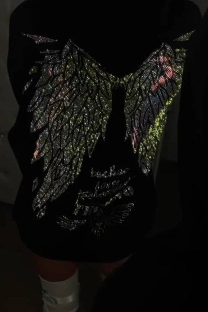 Women's Hooded Leopard Print Casual Top with Rhinestones