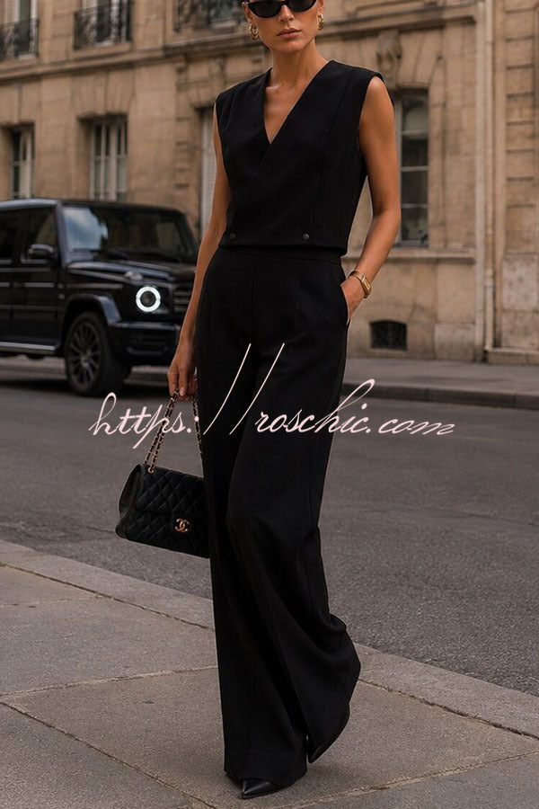 Office Hours V-neck Button Tank and Pleated High Rise Pocket Loose Pants Set