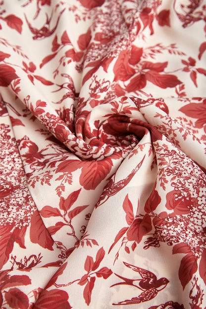 Dark Red Floral Print Tie Strap Slit Hem Midi Dress
