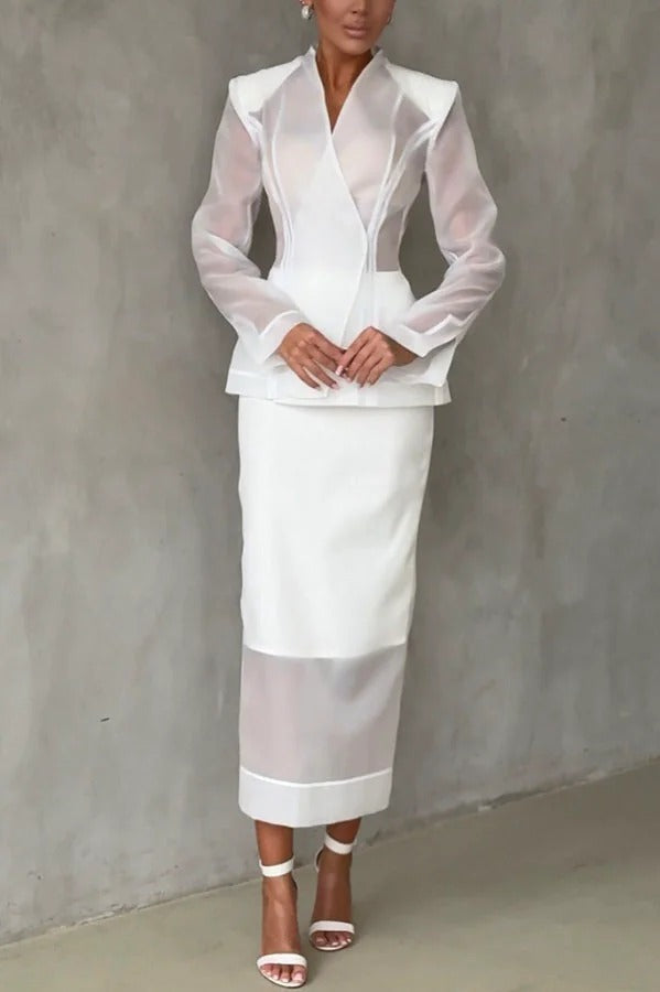 Perfectly Shaped Organza V-neck Long Sleeve Hourglass Cut Blazer