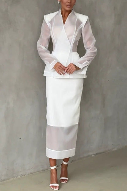 Perfectly Shaped Organza V-neck Long Sleeve Hourglass Cut Blazer