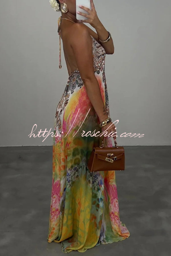 Bohemian Style Unique Print Sleeveless Backless Loose Maxi Dress