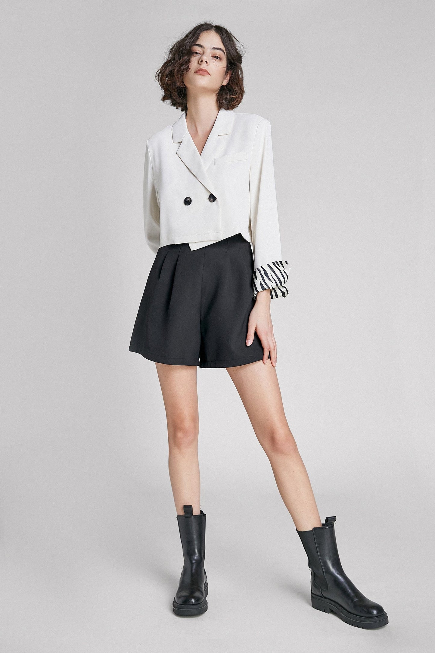 Black Pleat Detail High Waisted Shorts