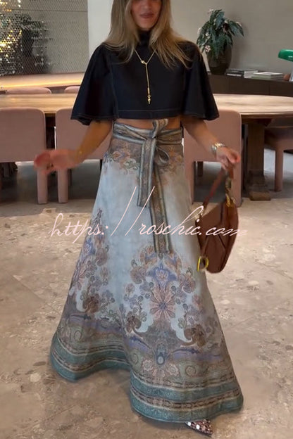 Next Vacation Linen Blend Paisley Print High Rise Tie-up Waist Maxi Skirt