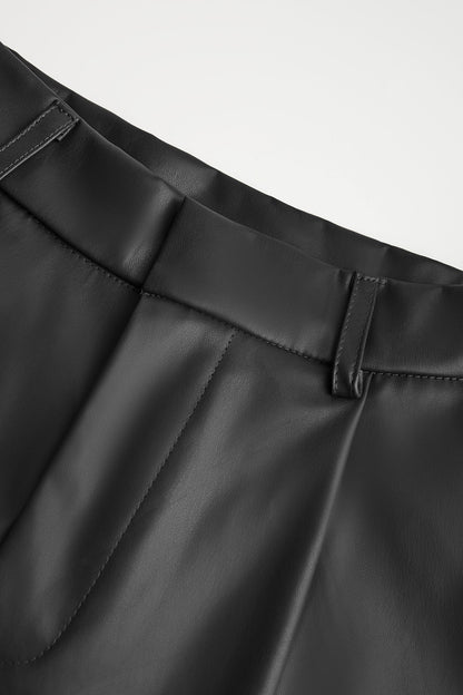 Black Vegan Leather Pleat Detail High Rise Shorts