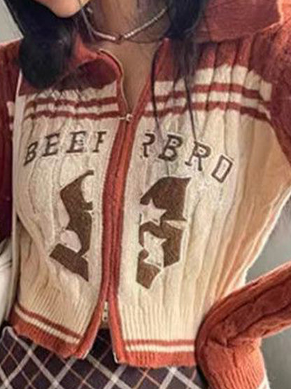 Twist Design Flocking Embroidery Contrast Color Cardigan