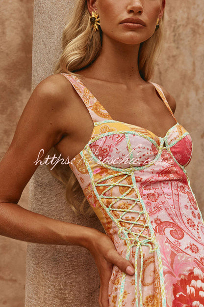 Sweet Floral Print Square Neck Suspender Slim-fit Mini Dress