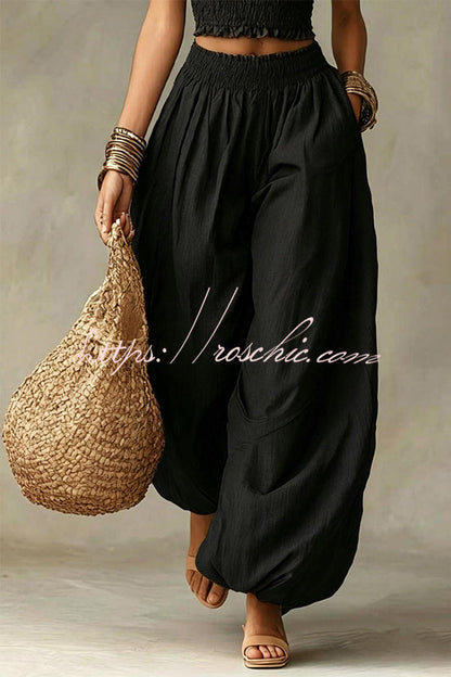 Olive Gypsy  pleated crop top and high-waisted wide-leg pants set