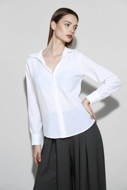 Linen V Neck Relaxed Blouse