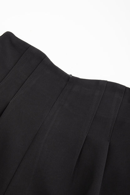Black Pleat Detail High Waisted Shorts