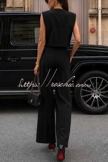 Office Hours V-neck Button Tank and Pleated High Rise Pocket Loose Pants Set