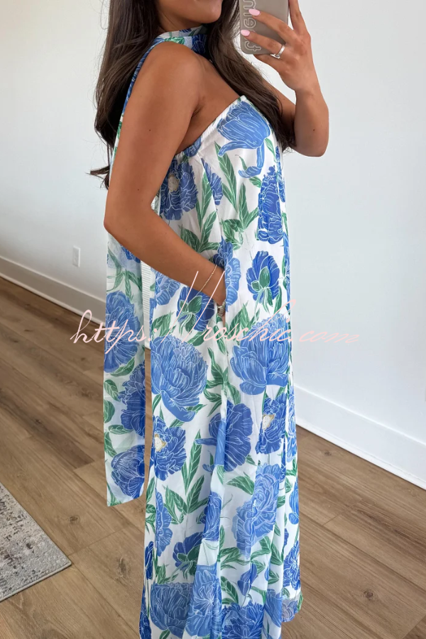 Floral Print Sleeveless Off-shoulder Loose Casual Maxi Dress
