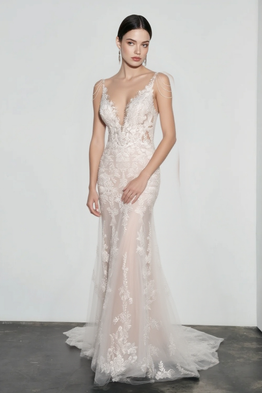Spaghetti Strap Lace Mermaid Wedding Dress