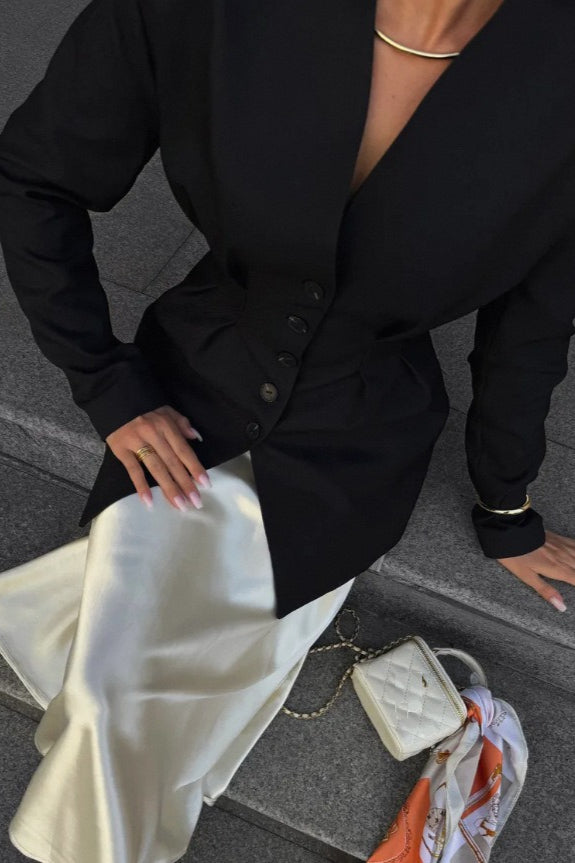 Elegant SingleButton Draped Blazer