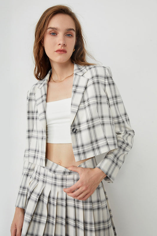 Elliott White Crossbar Plaid Print Blazer