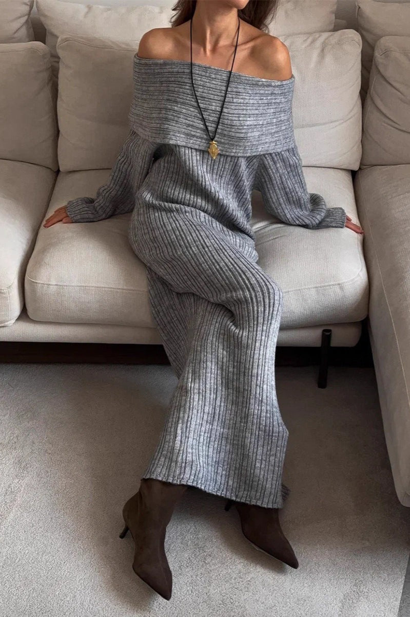 Knit Off Shoulder Long Sleeve Bodycon  Sweater Dress
