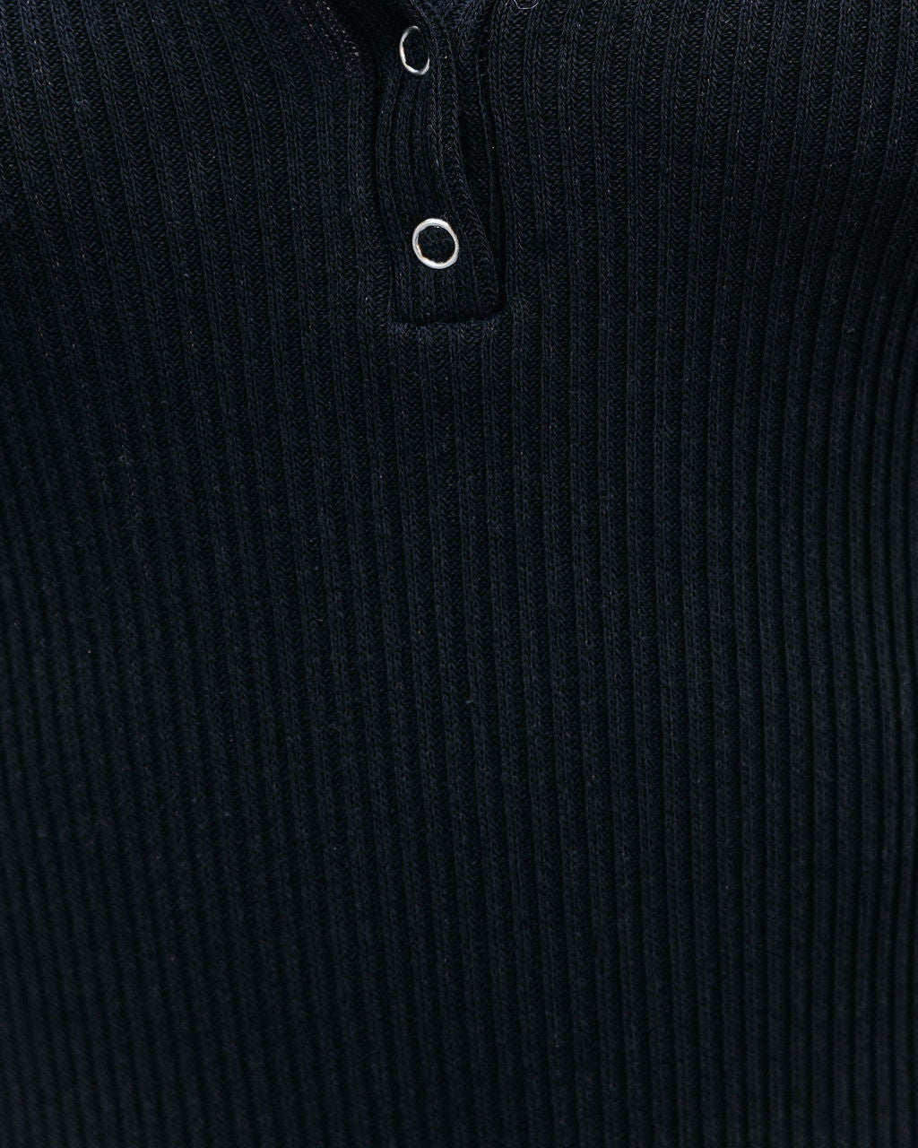 Flow Cotton Ribbed Knit Henley Dress Black