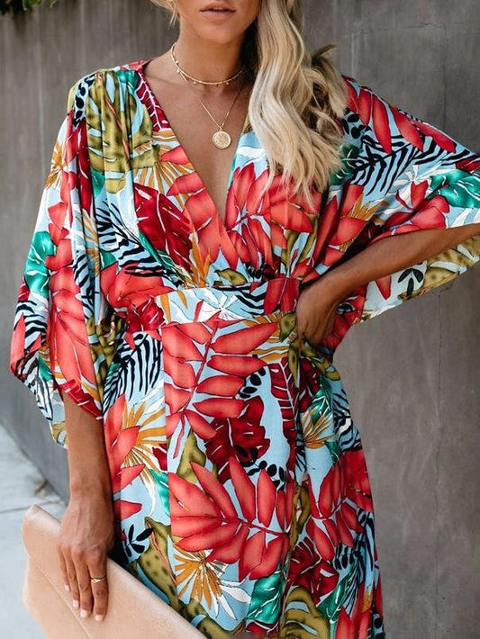 Flower Beach Blouse Sun Protection Robe style Dress