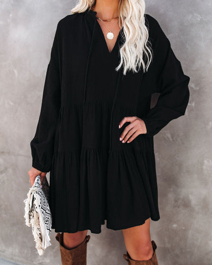 From Autumn To Spring Cotton Babydoll Dress Black