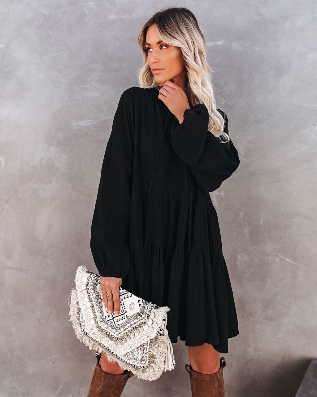 From Autumn To Spring Cotton Babydoll Dress Black