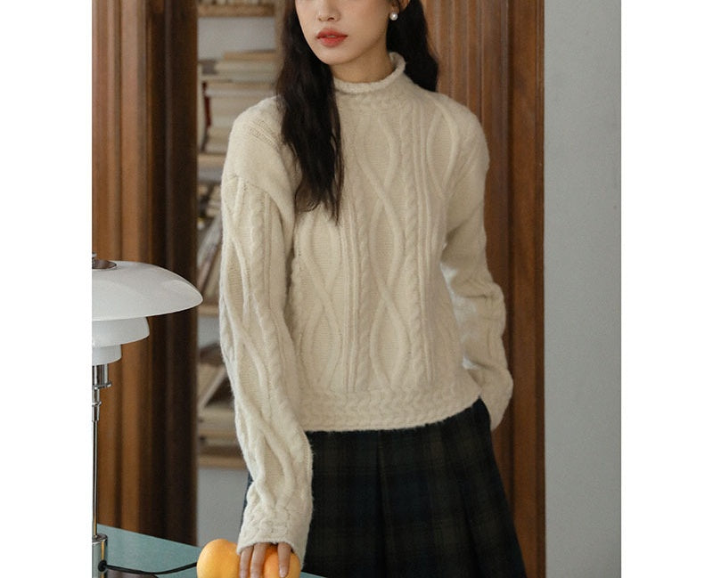 Cable Knit Mock Neck Sweater