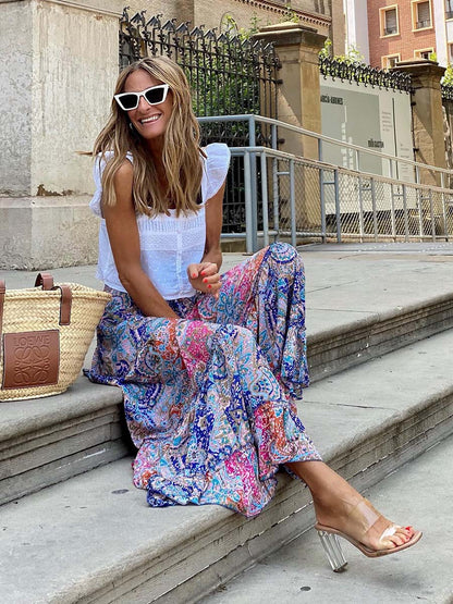 Ruffle Swing Maxi Skirt