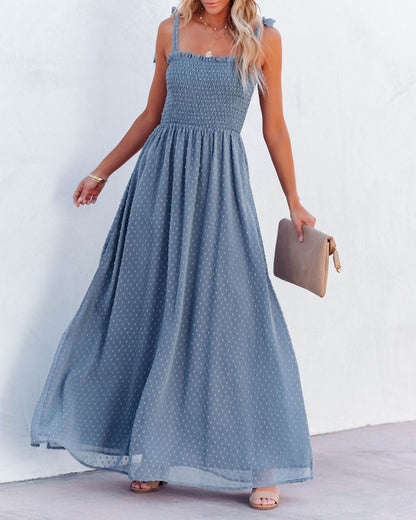 Hazelle Smocked Swiss Dot Maxi Dress French Blue