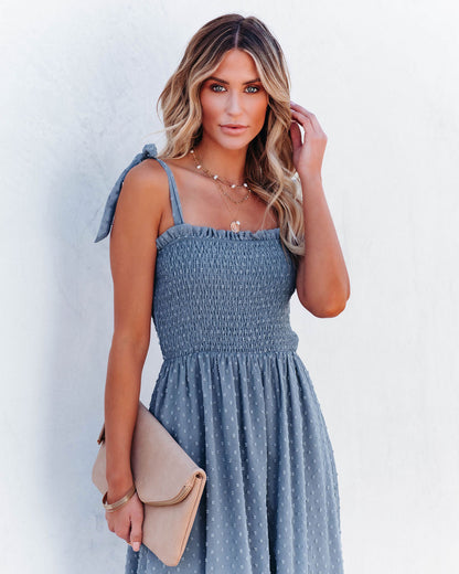 Hazelle Smocked Swiss Dot Maxi Dress French Blue