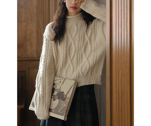 Cable Knit Mock Neck Sweater