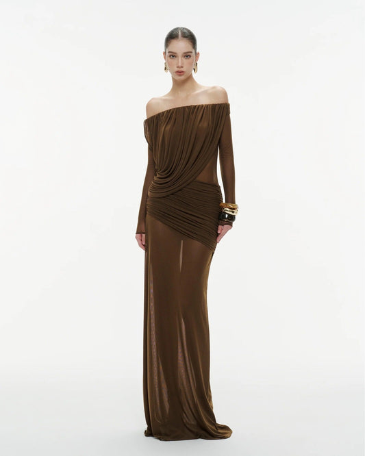 Gaelthis Strapless Ruched Draped Maxi Dress