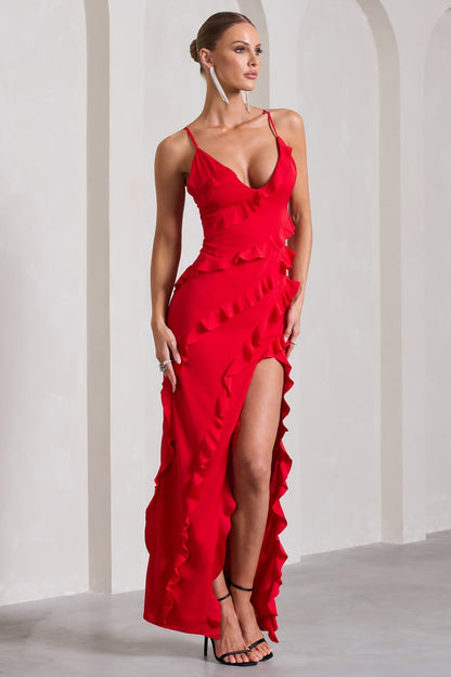 Vneck Ruffled Maxi Dress
