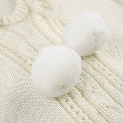 Crochet solid long sleeve hoodie v neck hairball mini dress - Final Sale