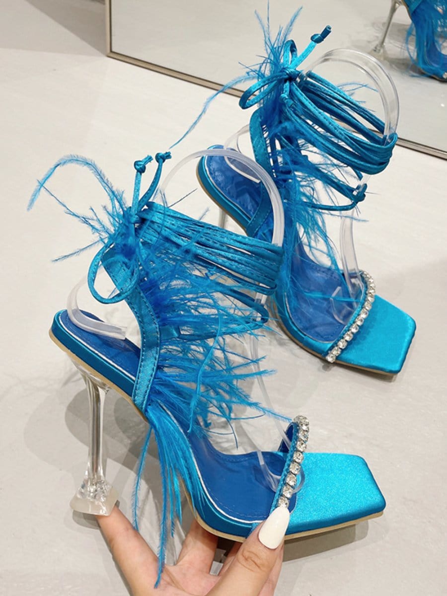 Kayla Rhinestone Feather Toe Heel