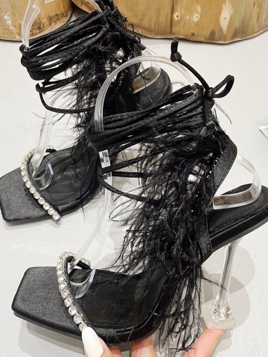 Kayla Rhinestone Feather Toe Heel