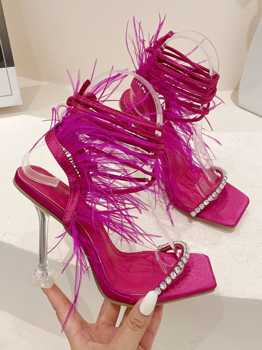 Kayla Rhinestone Feather Toe Heel