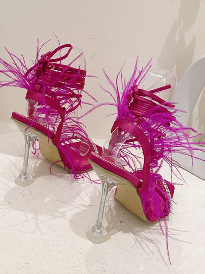 Kayla Rhinestone Feather Toe Heel
