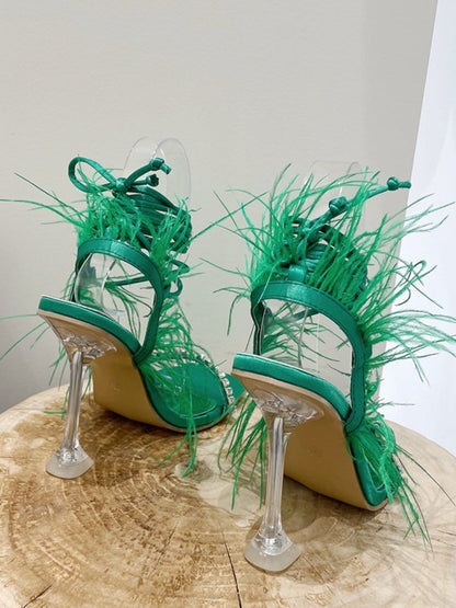 Kayla Rhinestone Feather Toe Heel