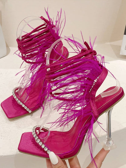 Kayla Rhinestone Feather Toe Heel