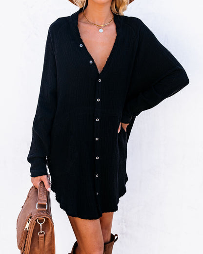 Kennedy Cotton Pocketed Button Down Tunic Black FINAL