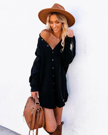 Kennedy Cotton Pocketed Button Down Tunic Black FINAL