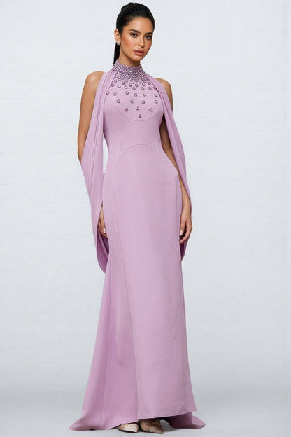 Tiana Purple Shawl Embellished Maxi Dress