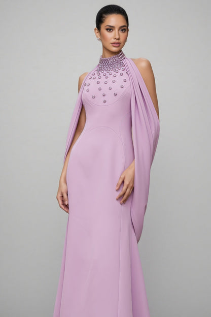 Tiana Purple Shawl Embellished Maxi Dress