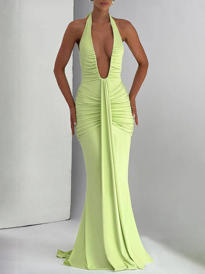 Liana Deep-V Halter Maxi Dress